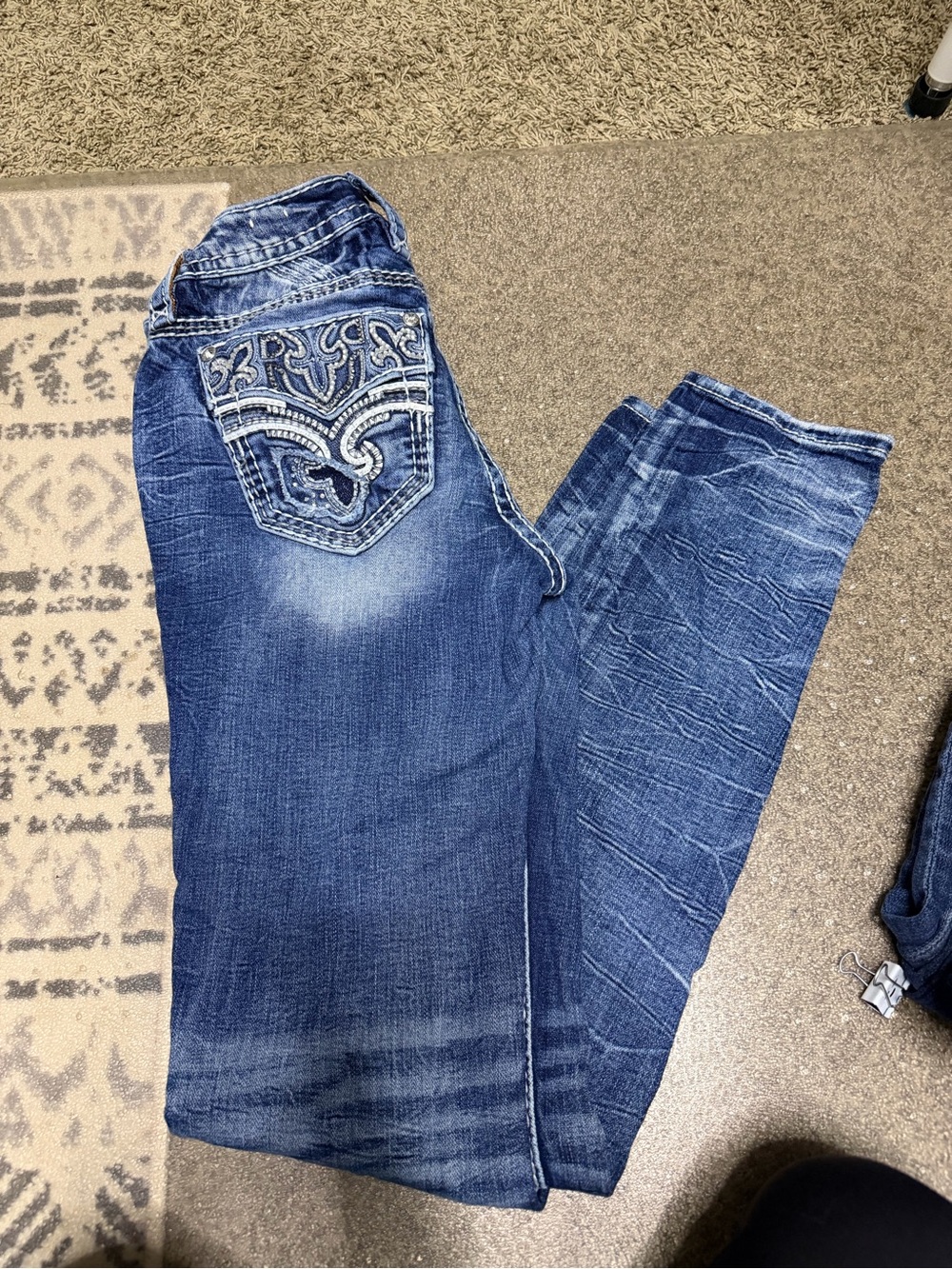 Rock Revival Lisely Women's Distressed Dark Blue Straight Jeans